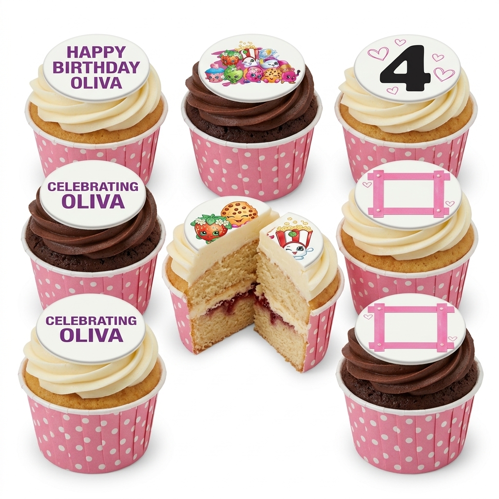 Shopkins Birthday Cupcakes with Custom Age Topper