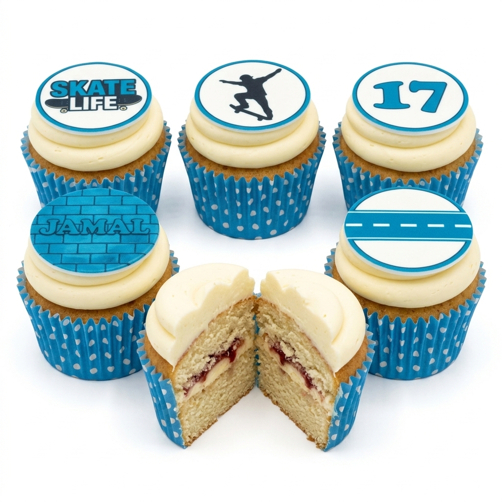 Skateboarding Birthday Cupcakes with Custom Age & Name