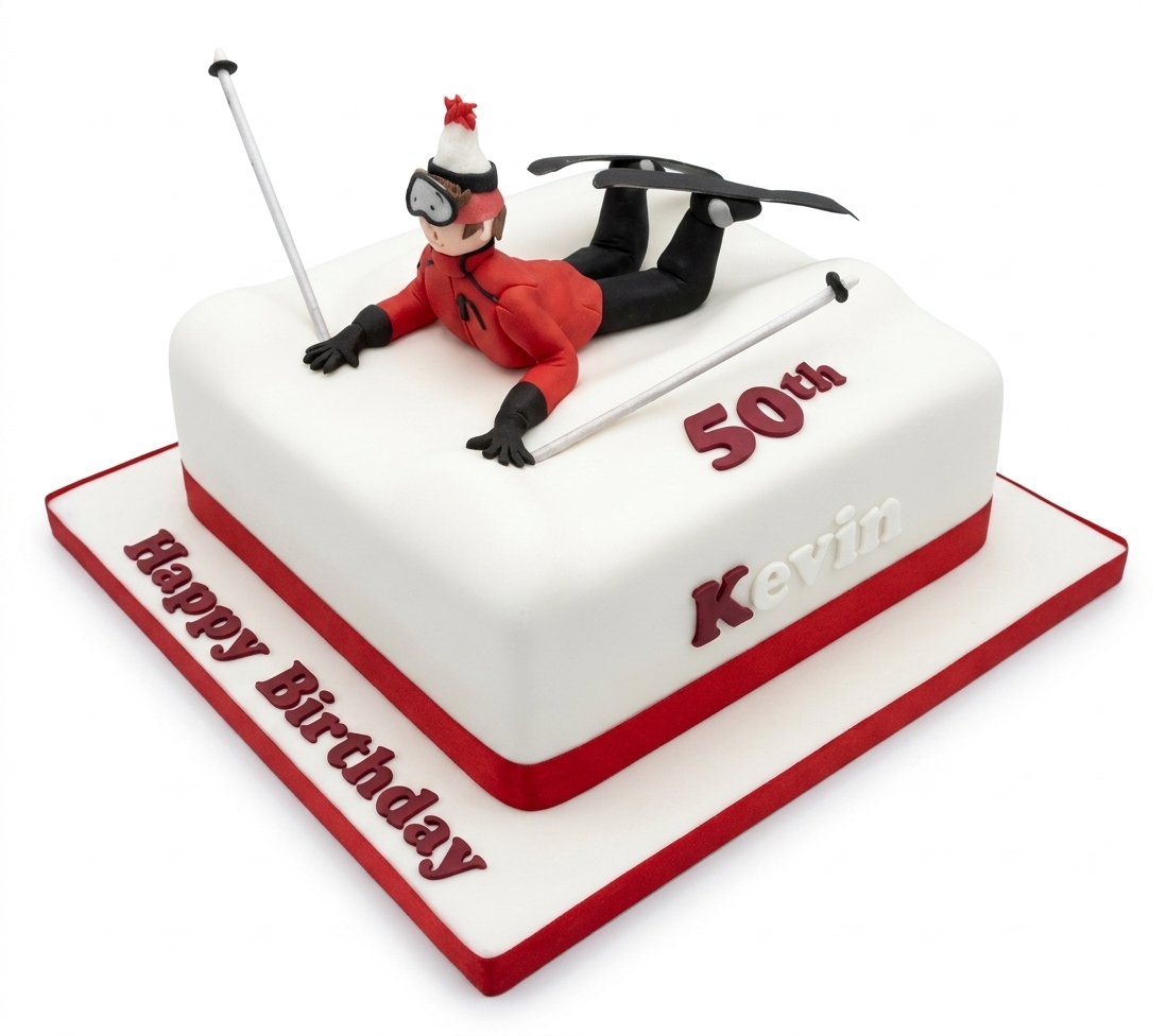 Skiing Birthday Cake for Men with Custom Age