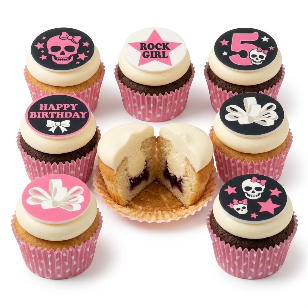 Rock Girl Birthday Cupcakes with Custom Age Toppers