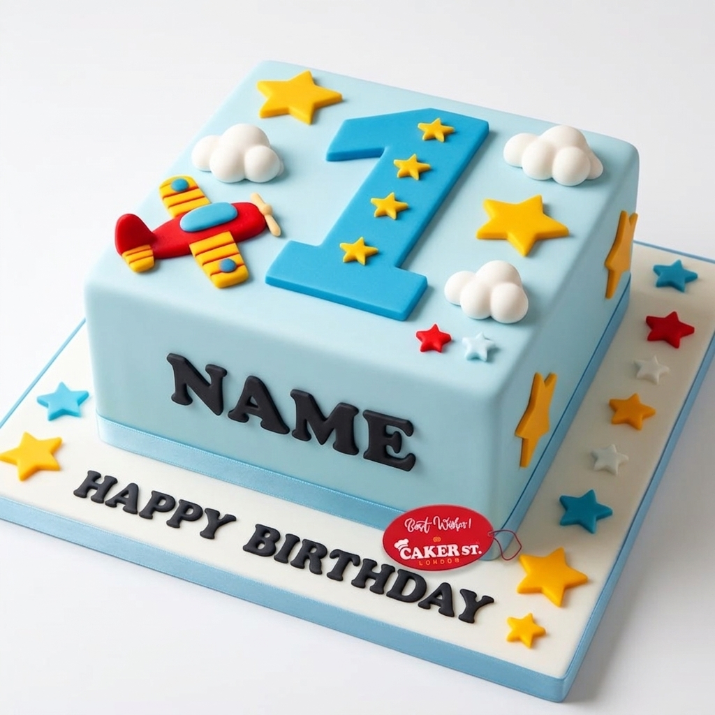 Blue Airplane 1st Birthday Cake for Boys
