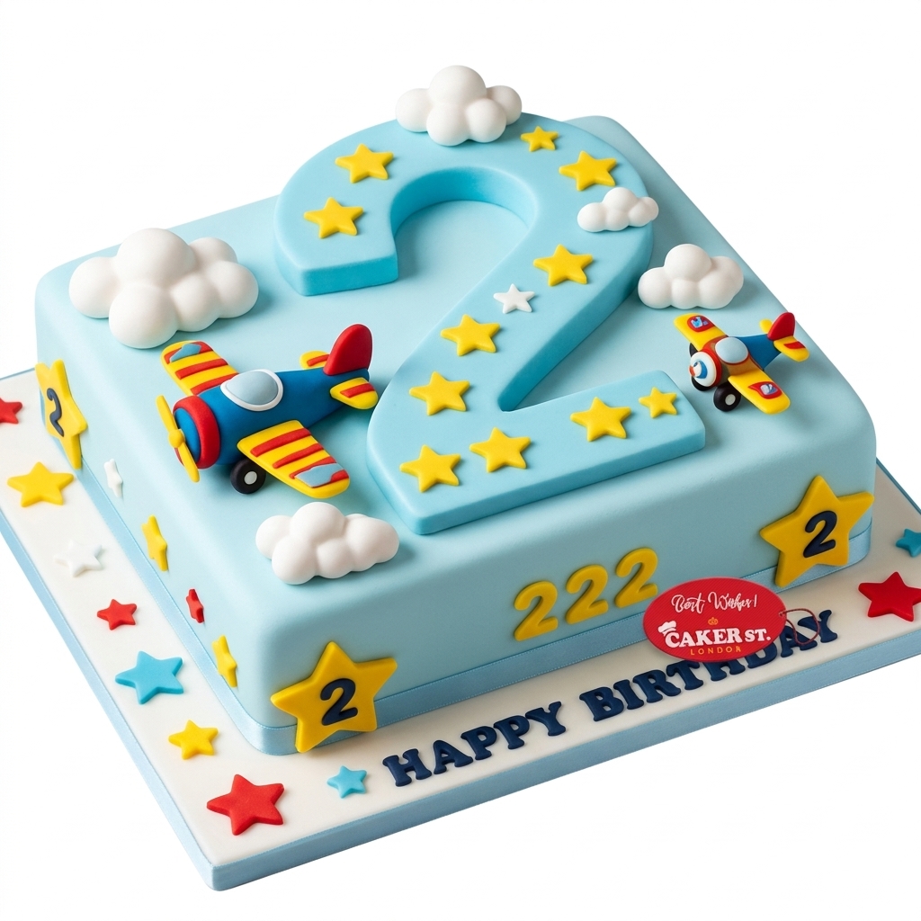 Airplane Theme Kids Birthday Cake with Custom Age Topper