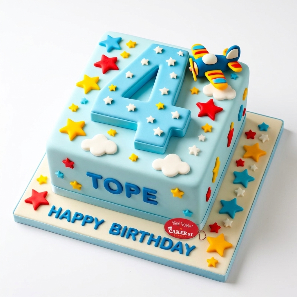 Airplane Theme Birthday Cake for Boys with Custom Age