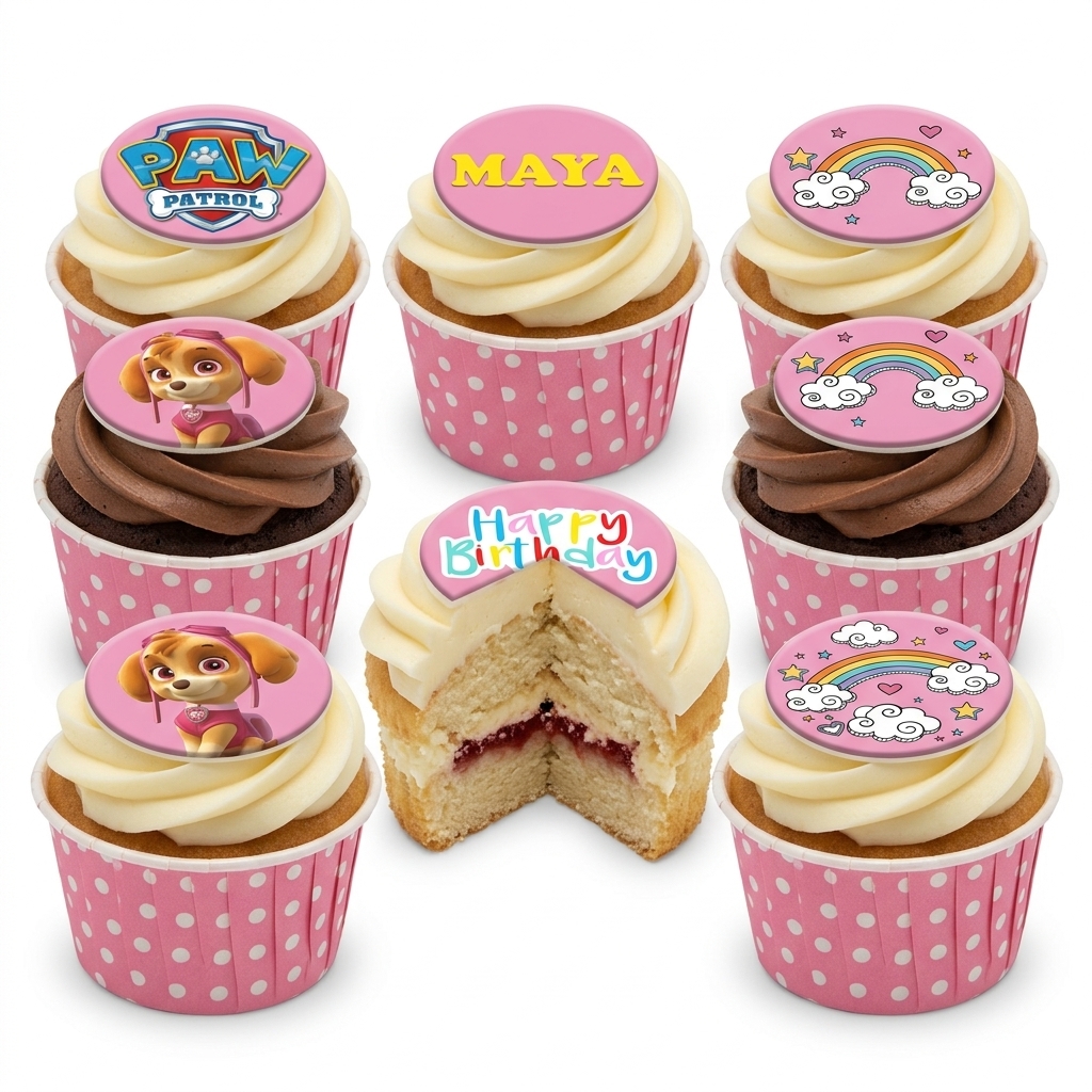 Paw Patrol Skye & Rainbow Kids Birthday Cupcakes