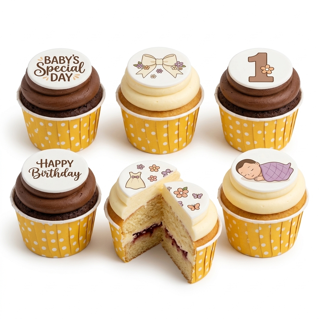 Baby's First Birthday Cupcakes with Custom Toppers