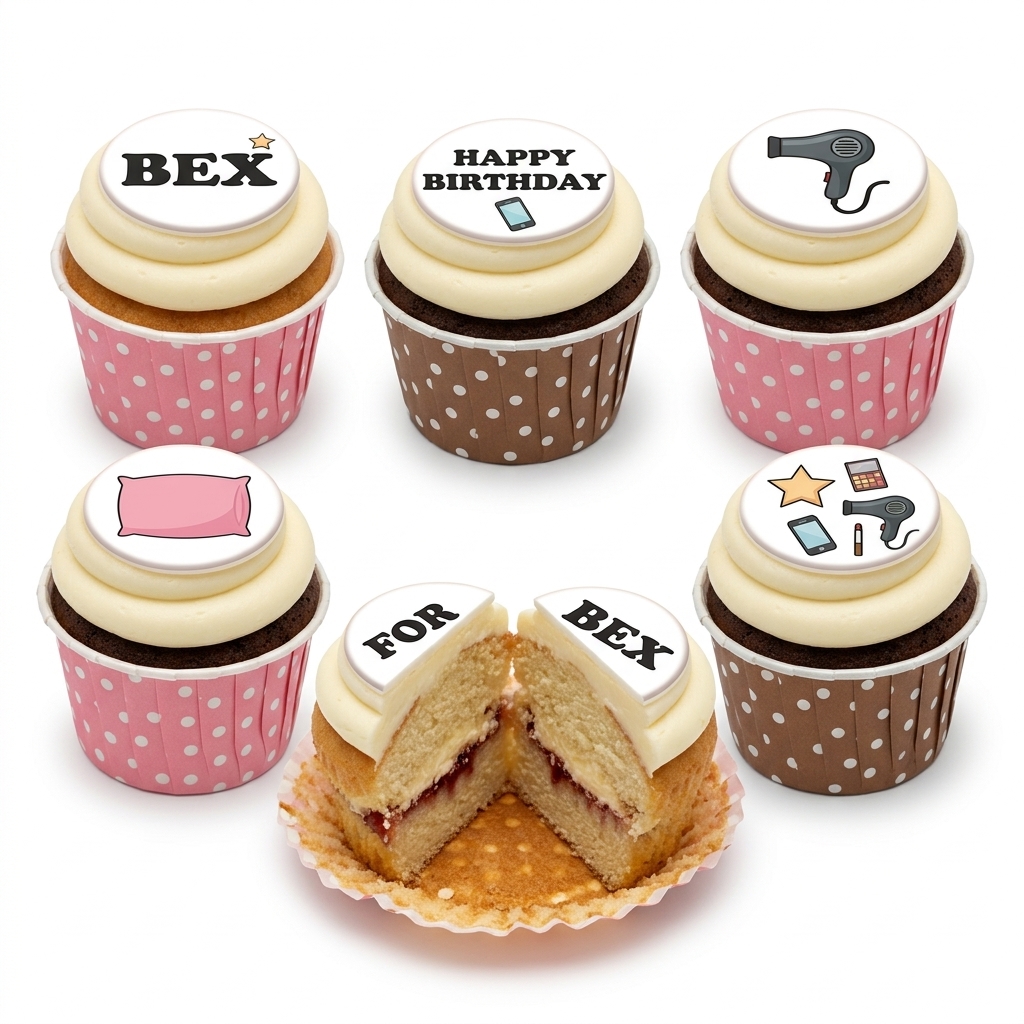 Ladies Birthday Cupcake Set with Custom Message Toppers
