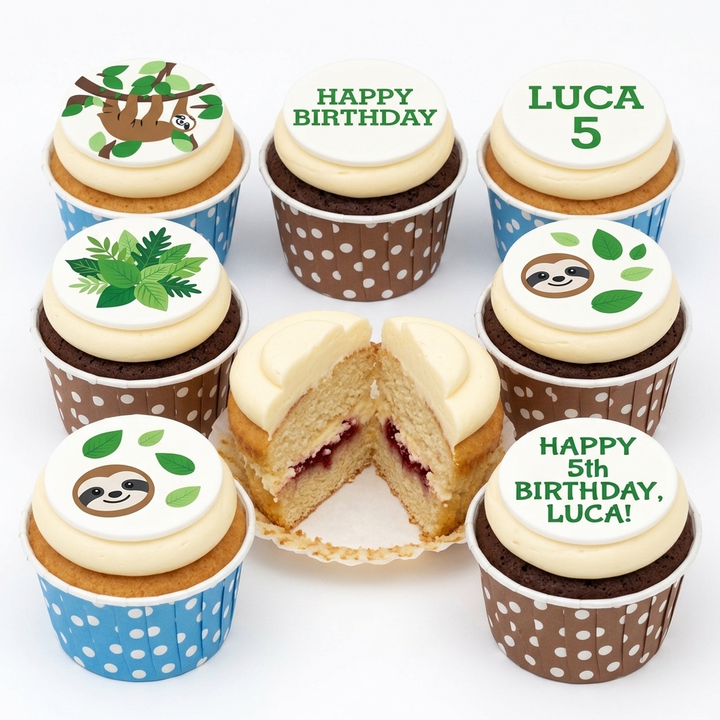 Kids Sloth Birthday Cupcakes