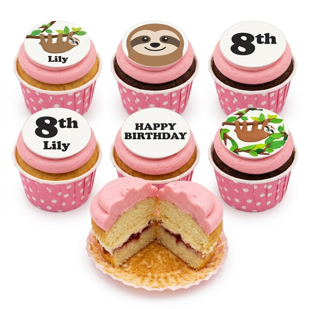 Personalised Sloth Birthday Cupcakes