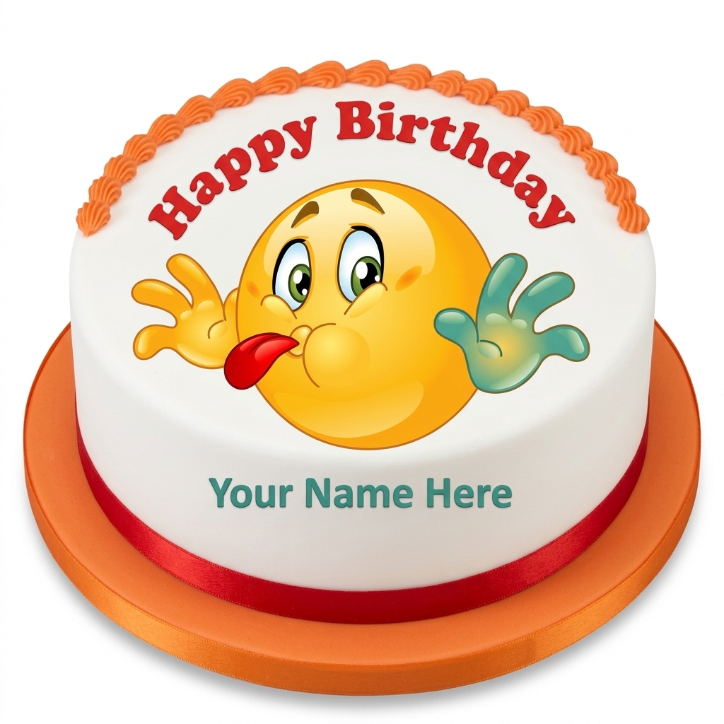 Funny Emoji Birthday Cake with Custom Name