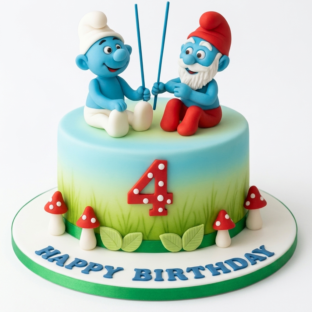 Smurfs Birthday Cake with Custom Age Topper