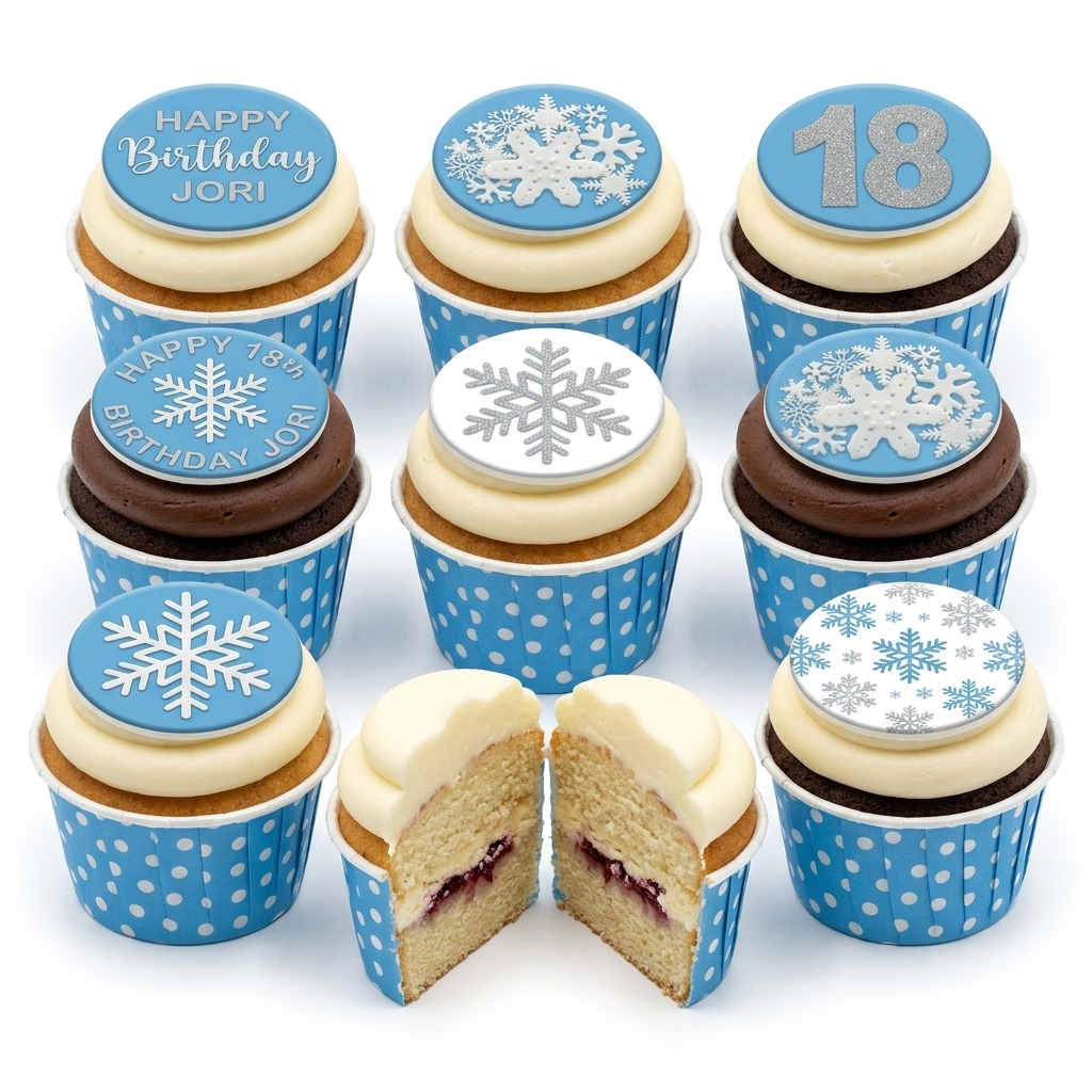Snowflake Birthday Cupcakes with Custom Age Toppers