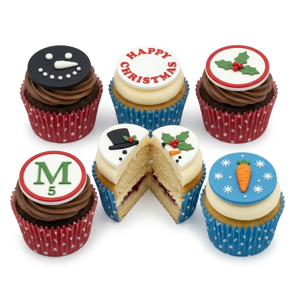 Festive Christmas Cupcakes with Snowman & Holly Designs