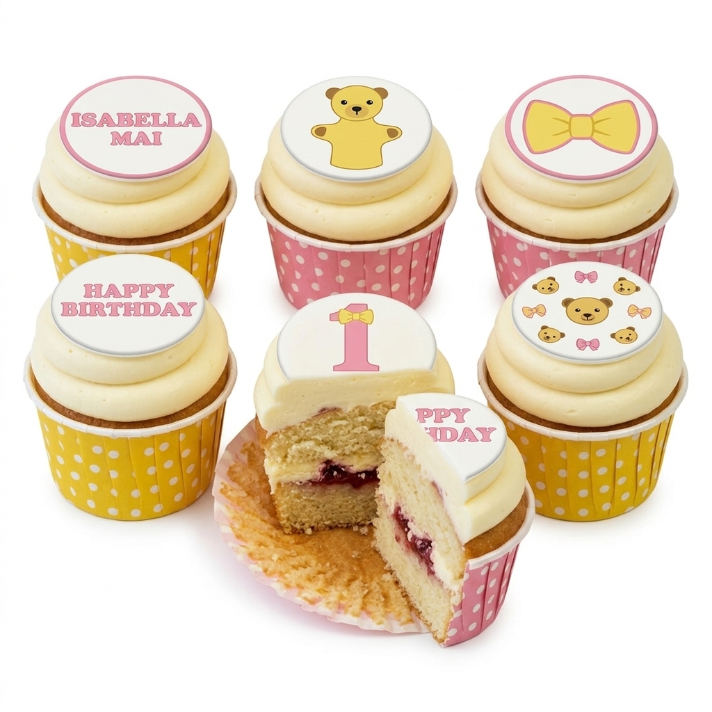 1st Birthday Teddy Bear & Bow Cupcakes for Girls