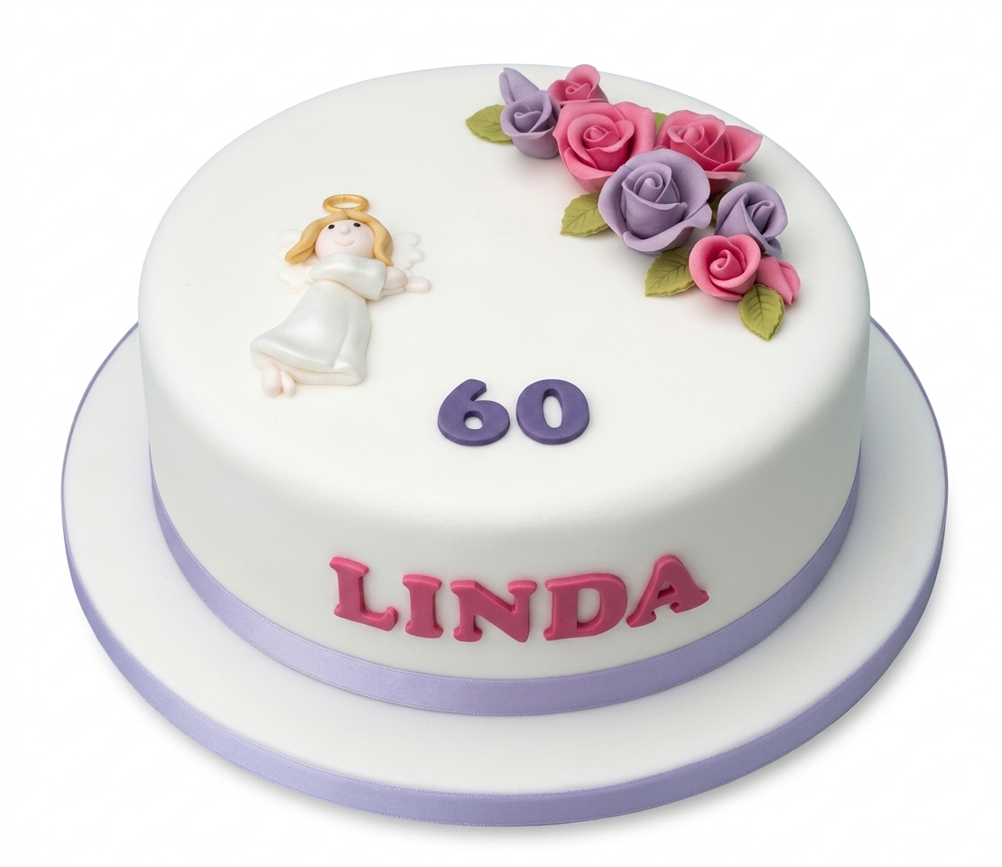 Elegant Floral & Angel Birthday Cake for Her