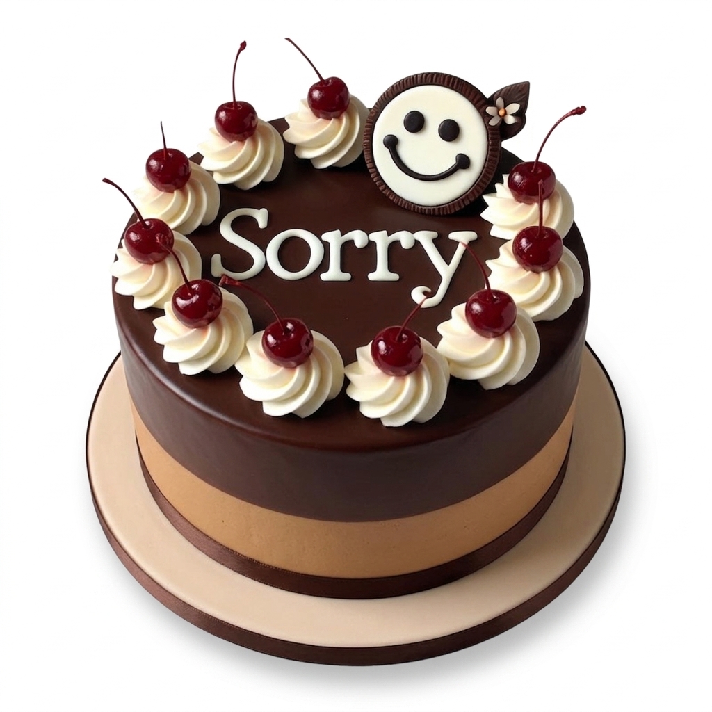 Sorry Cake with Cherries & Smiley Face