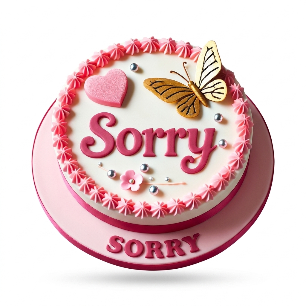 Sorry Cake with Butterfly and Heart