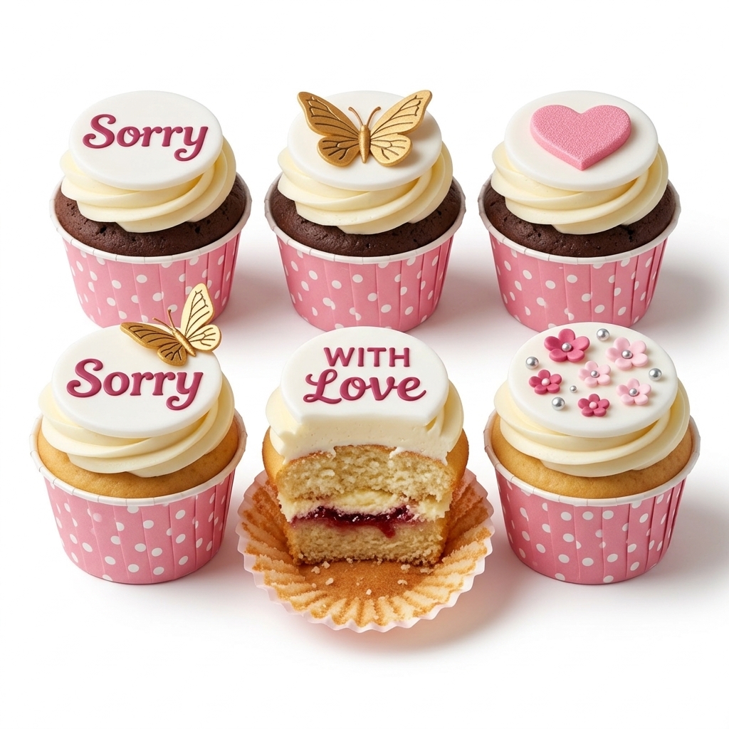 Sorry Cupcakes with Butterflies & Hearts