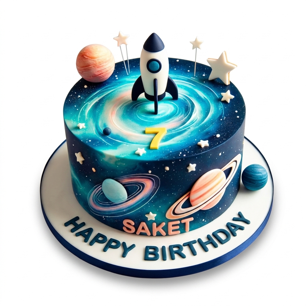 Kids Space Rocket Galaxy Birthday Cake