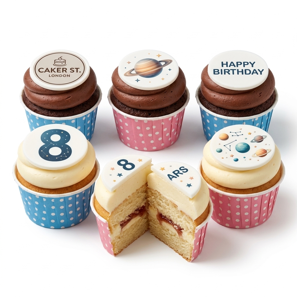 Space Theme Birthday Cupcakes with Custom Age Topper