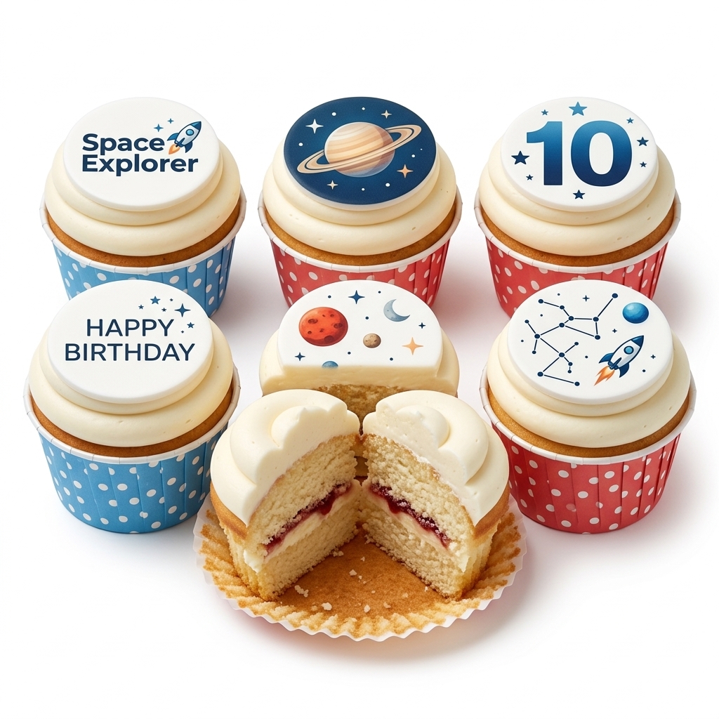 Space Explorer Birthday Cupcakes with Custom Age Topper