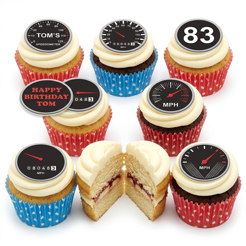 Driving Theme Birthday Cupcakes with Custom Age Toppers