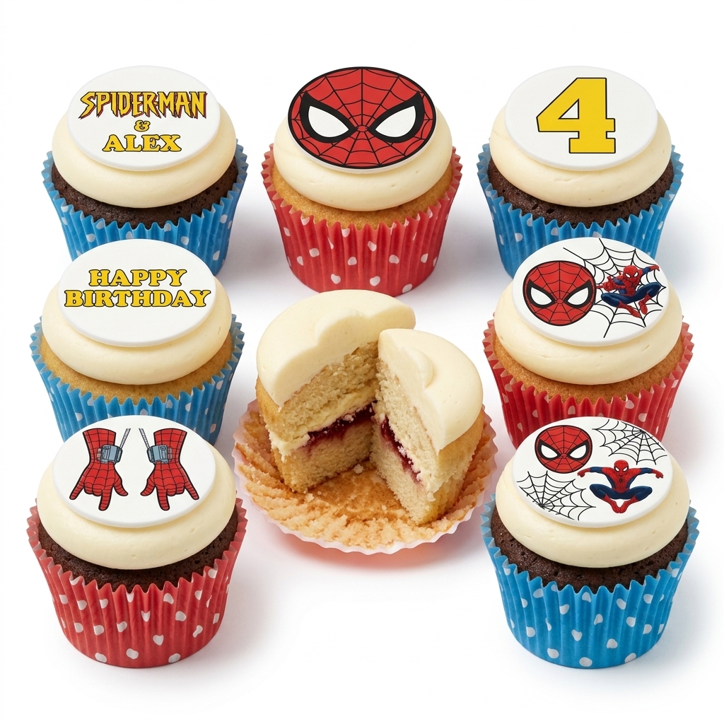 Spiderman Birthday Cupcakes with Custom Age Topper