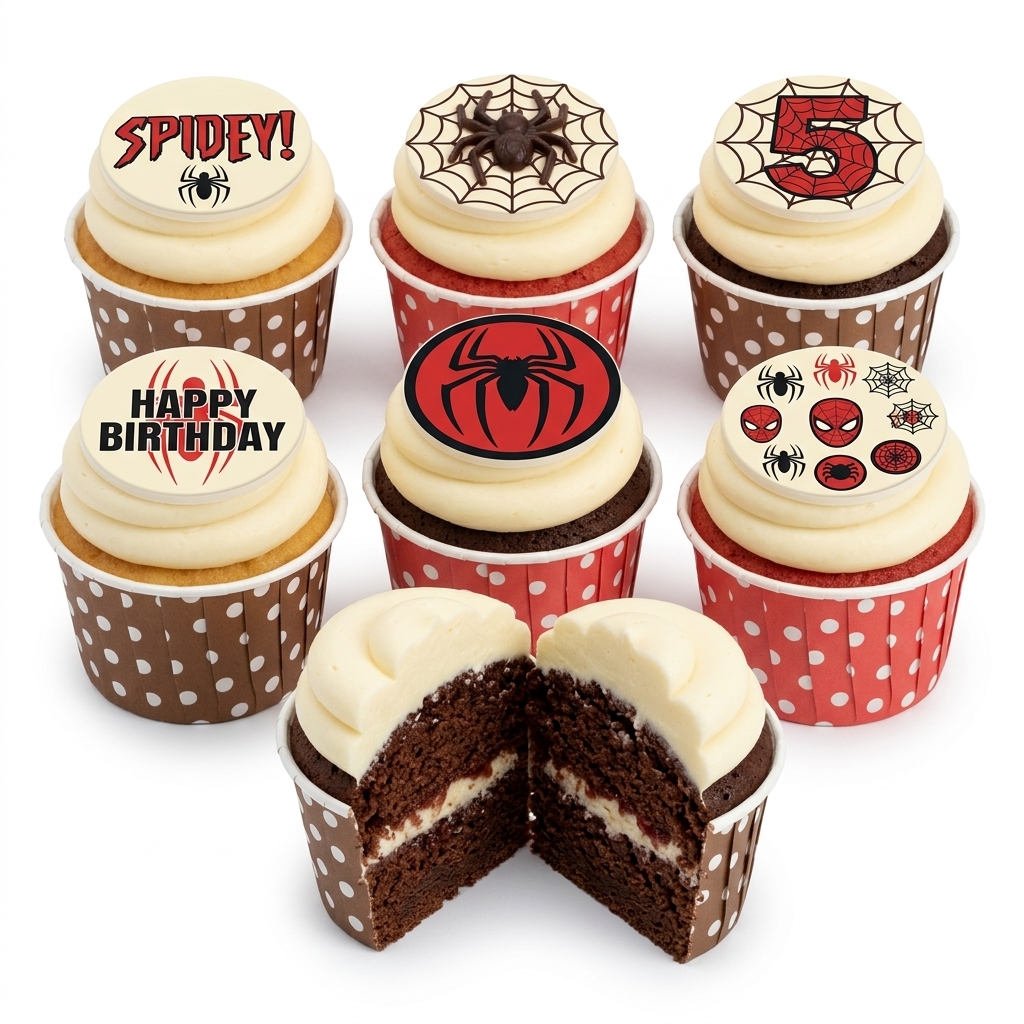 Spiderman Birthday Cupcakes with Custom Age Topper