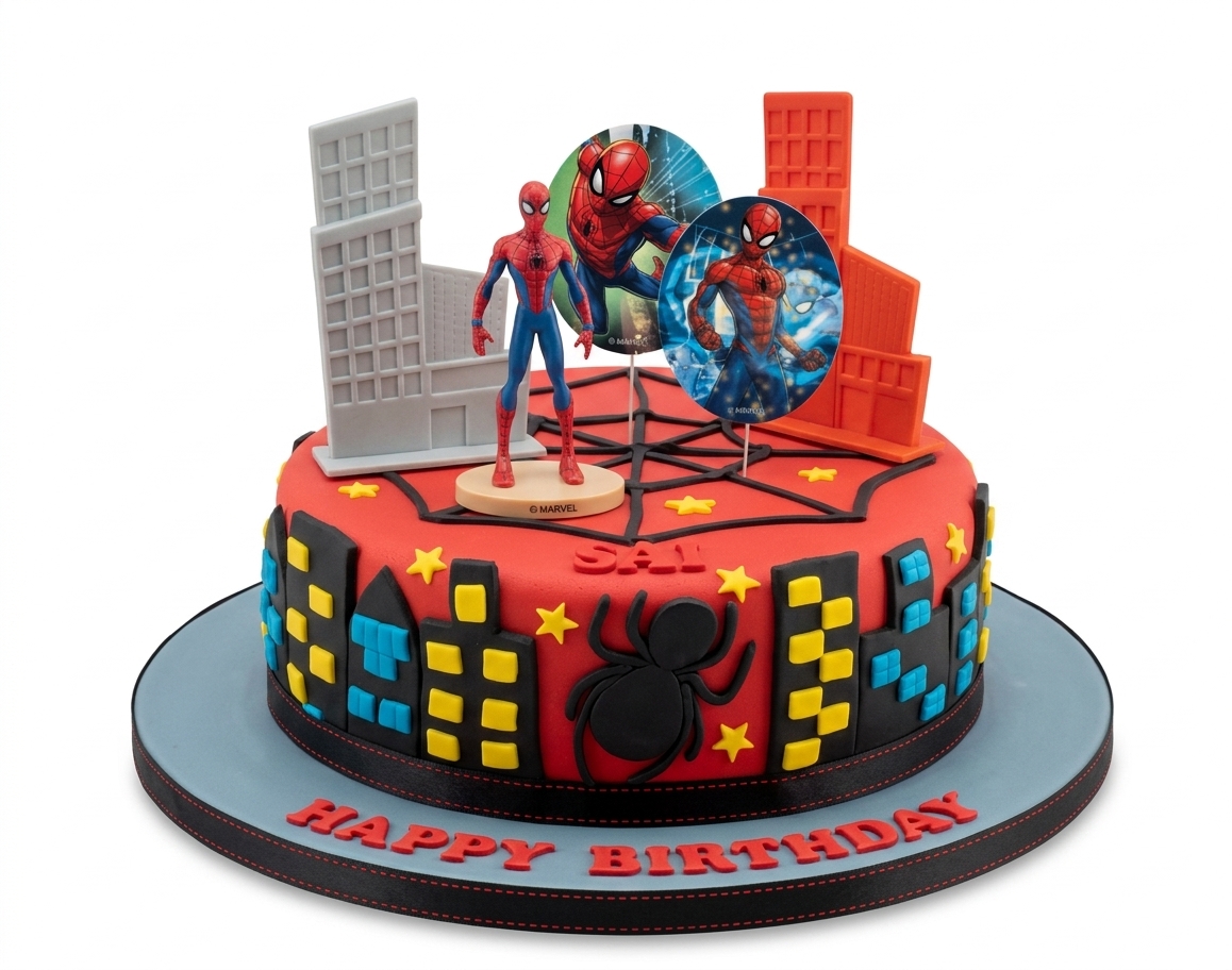 Spiderman Cityscape Birthday Cake for Kids