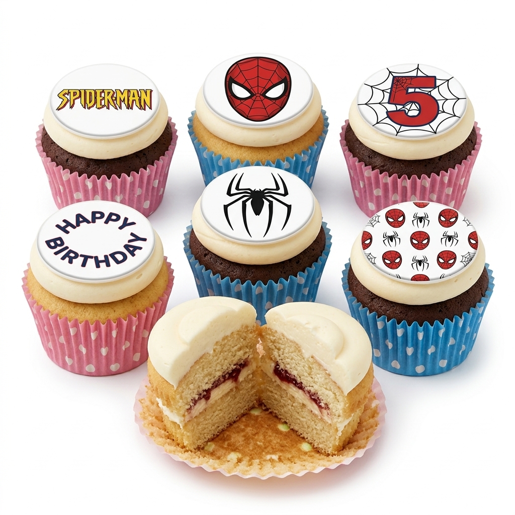 Spiderman Birthday Cupcakes with Custom Age Topper