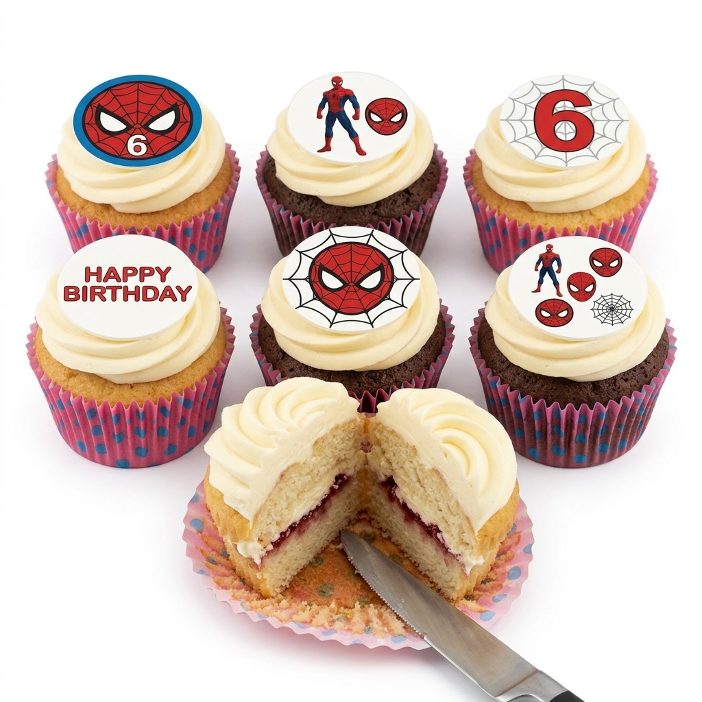 Spiderman Birthday Cupcakes with Custom Age Topper