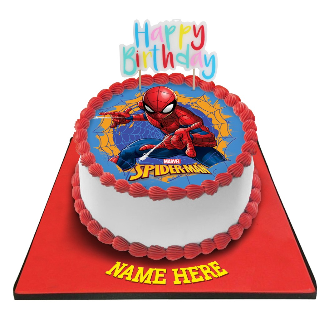 Spiderman Cake with Happy Birthday Candle 