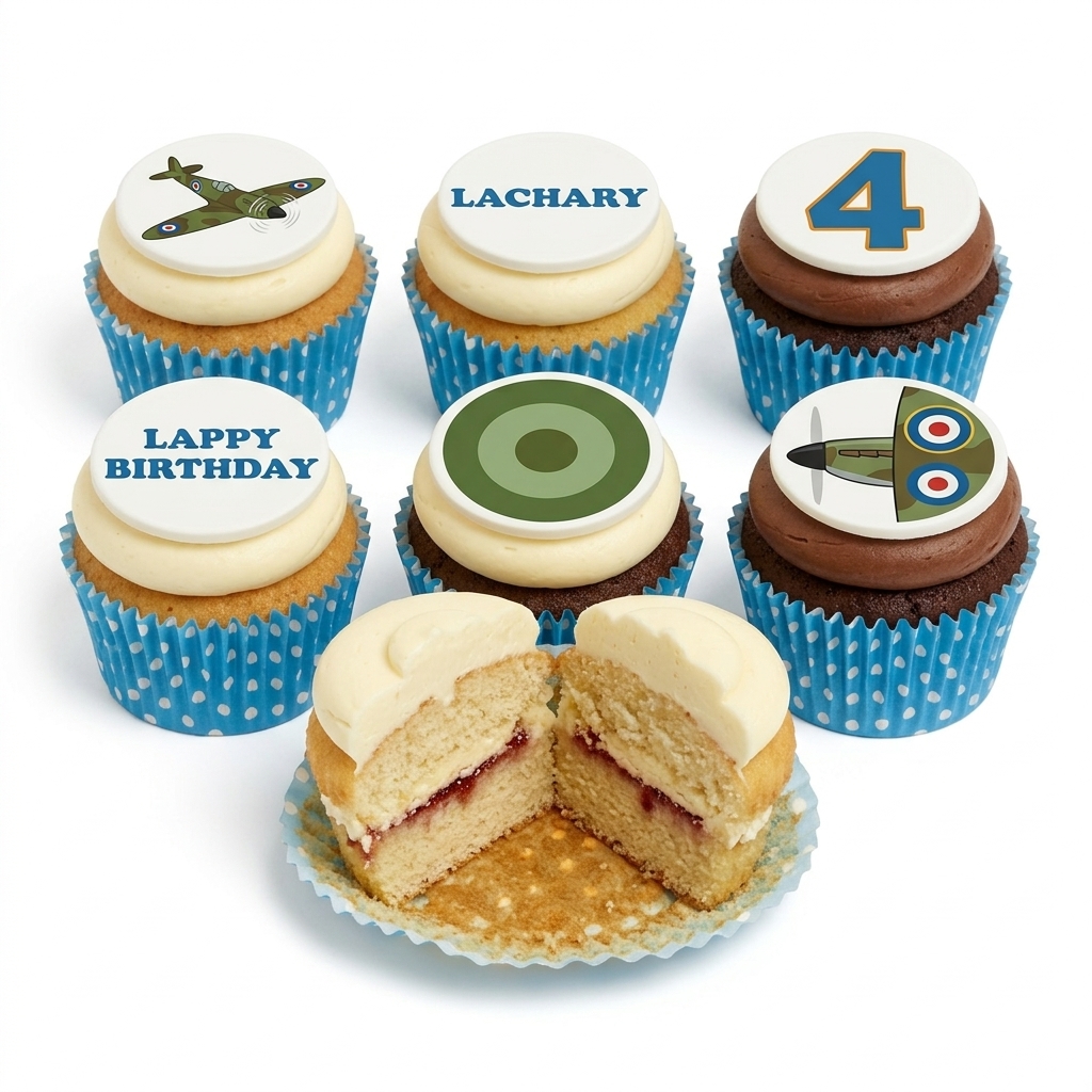Spitfire Aeroplane Theme Birthday Cupcakes