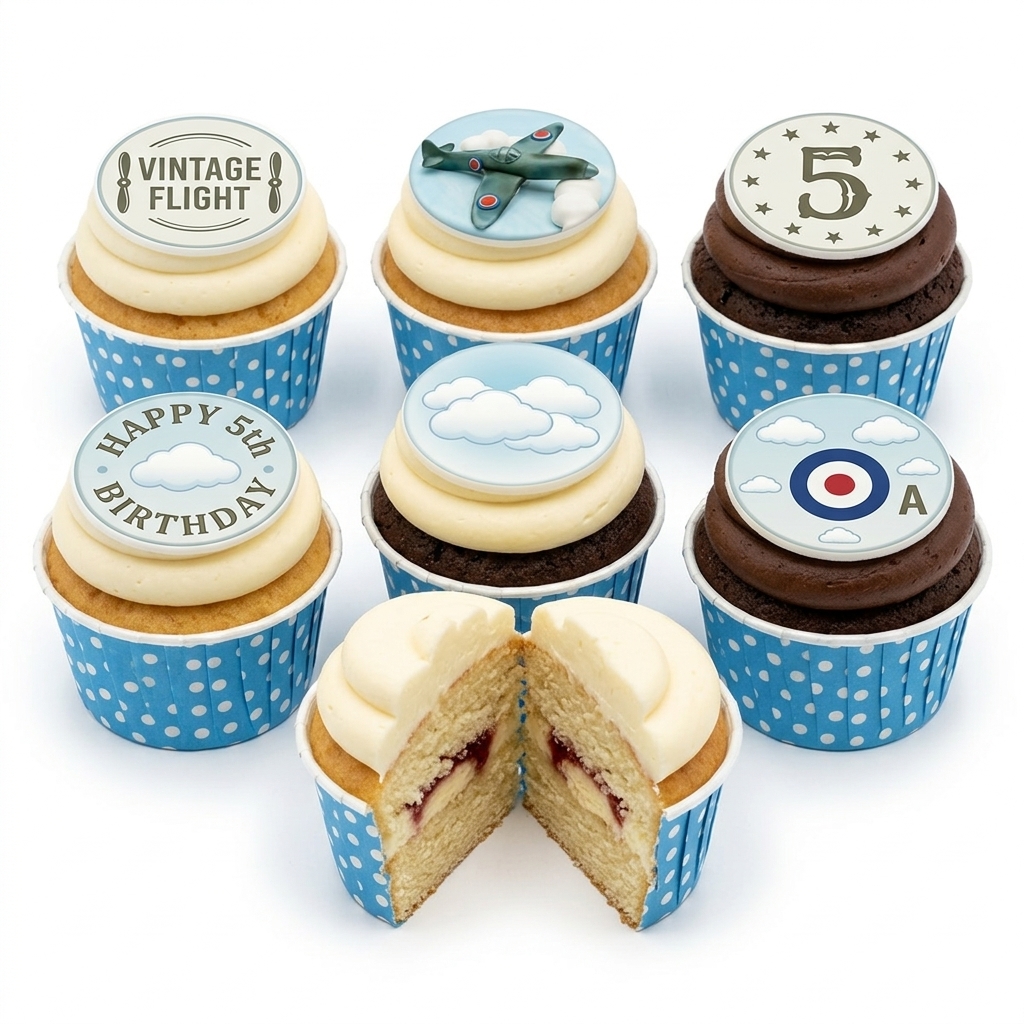 Aeroplane Birthday Cupcakes with Custom Age Topper