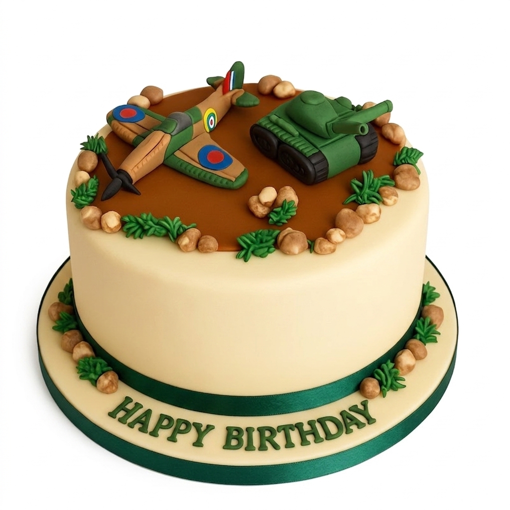 Spitfire & Tank Military Theme Birthday Cake