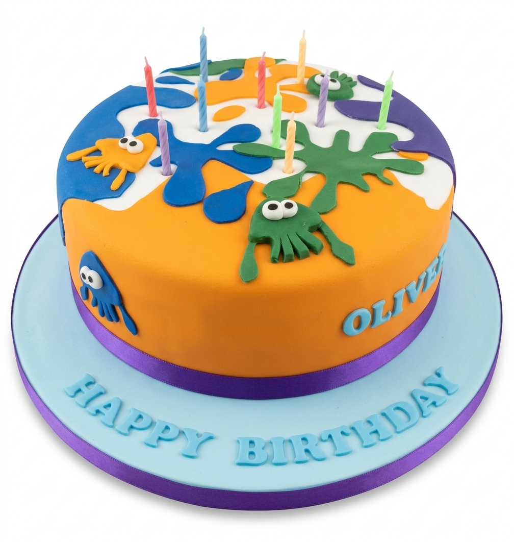 Splatoon Themed Birthday Cake with Custom Name