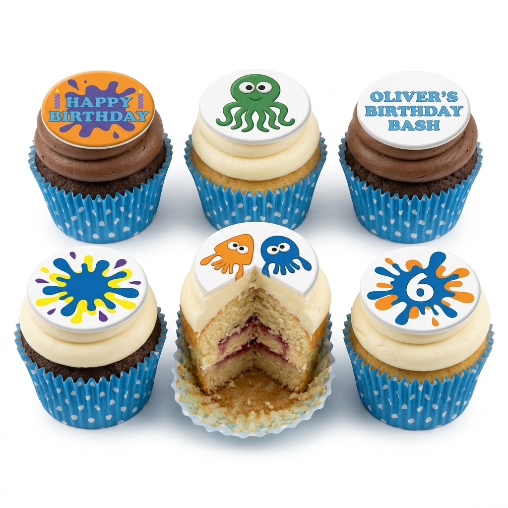Fun Kids Birthday Cupcakes with Personalised Toppers