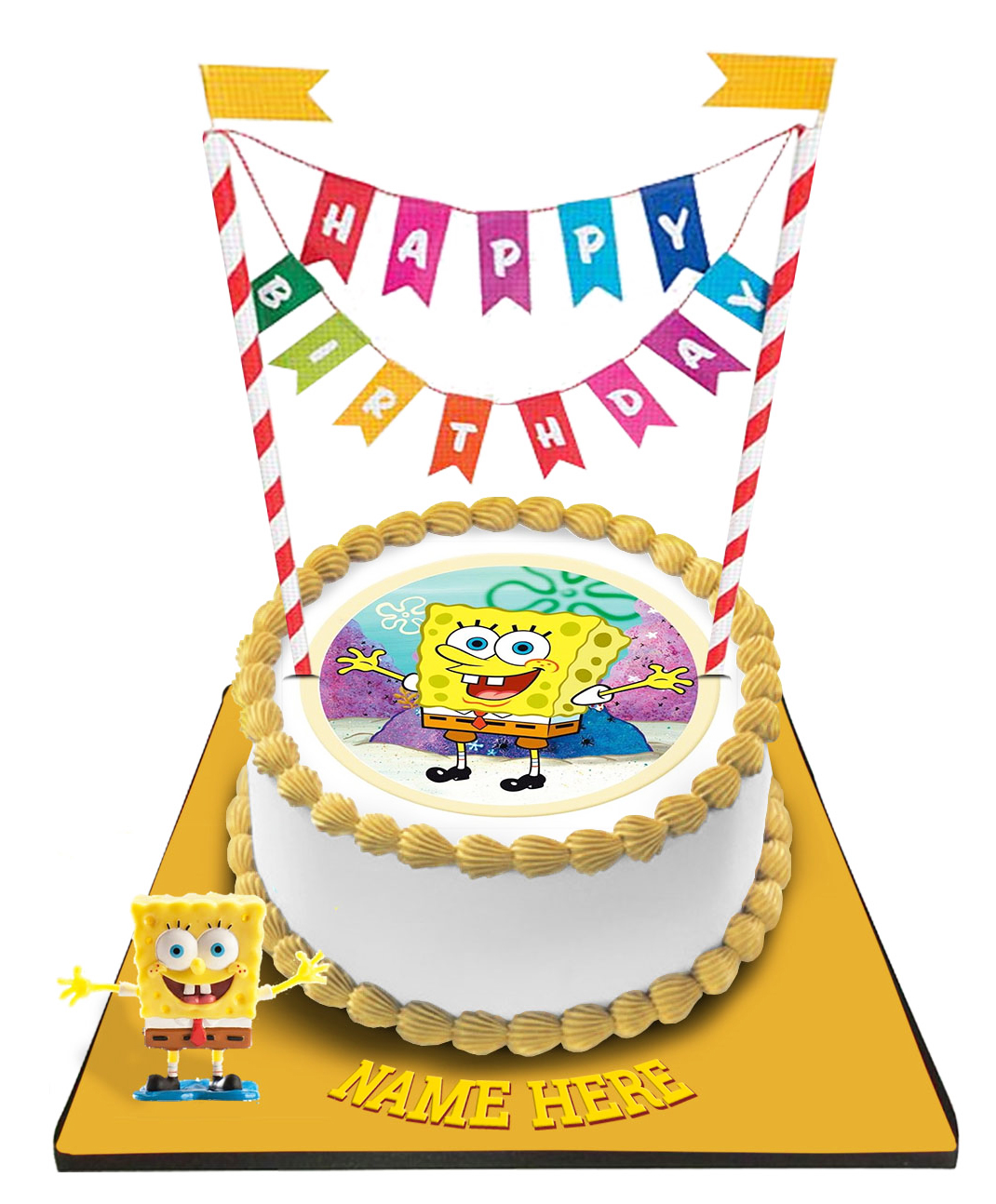 Spongebob Cake with Happy Birthday Bunting &Topper