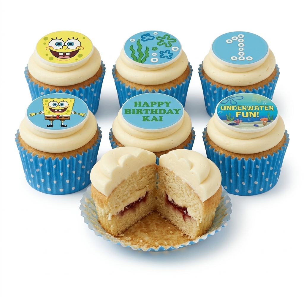 Spongebob Birthday Cupcakes with Custom Toppers