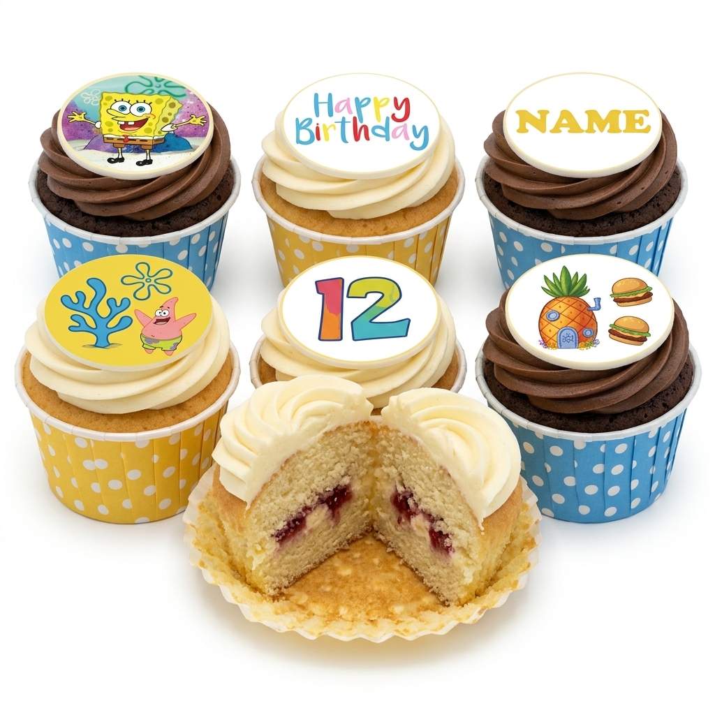 Spongebob Birthday Cupcakes with Custom Age & Name