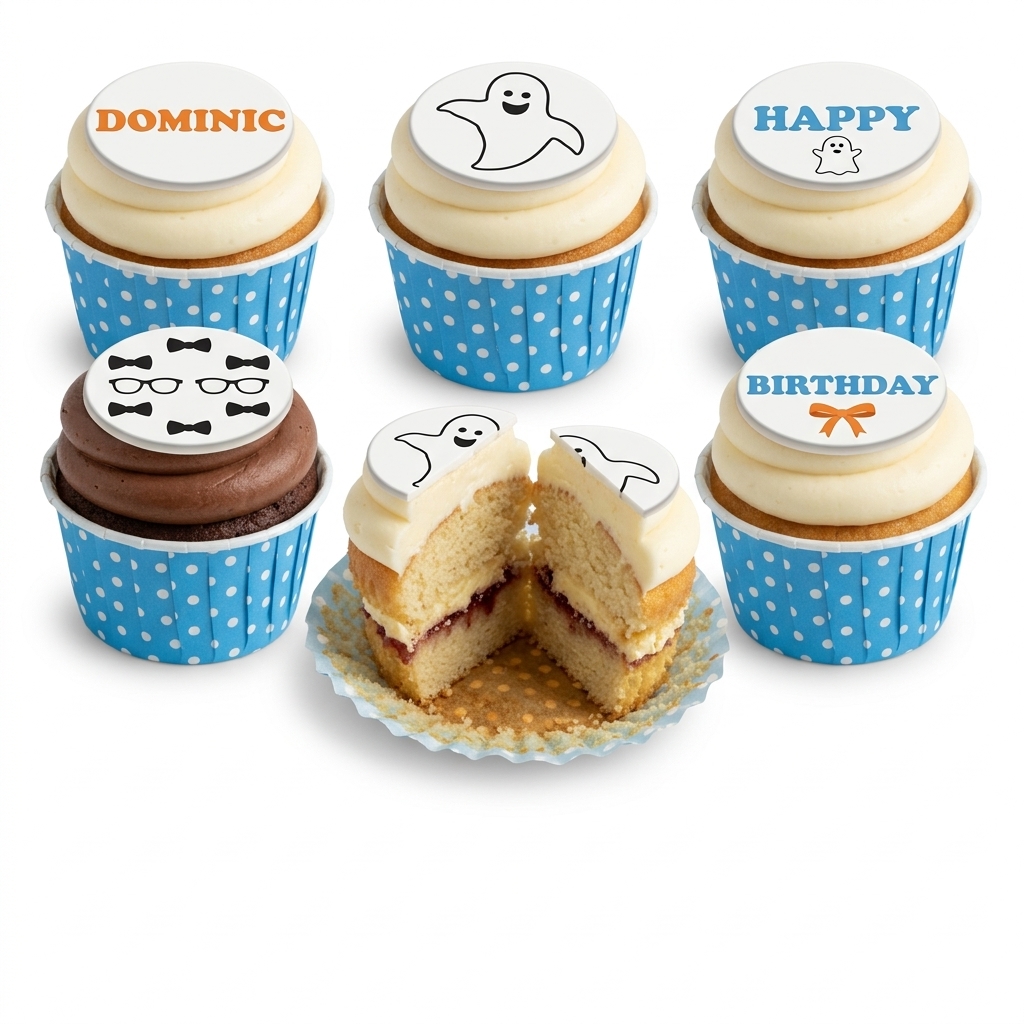 Playful Ghost & Bow Tie Birthday Cupcakes