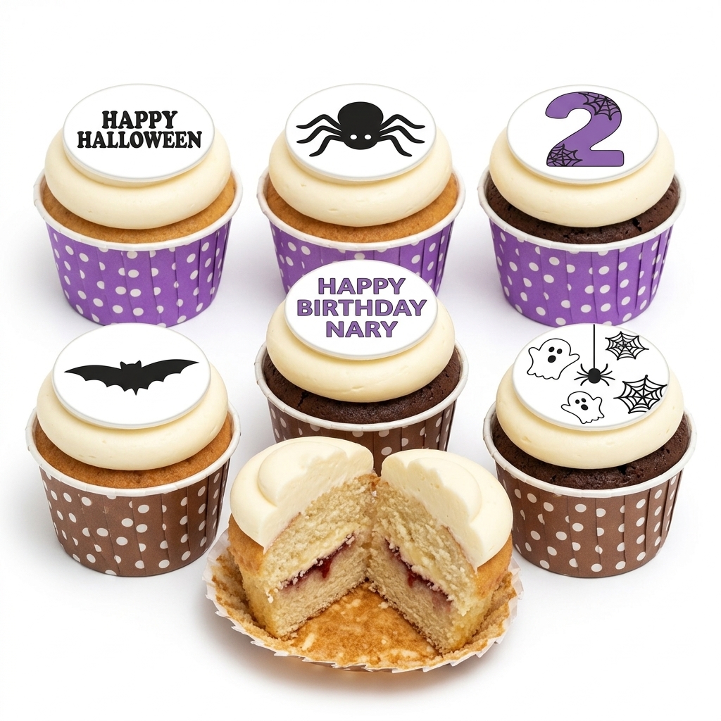 Spooky Halloween Birthday Cupcakes with Ghosts & Spiders