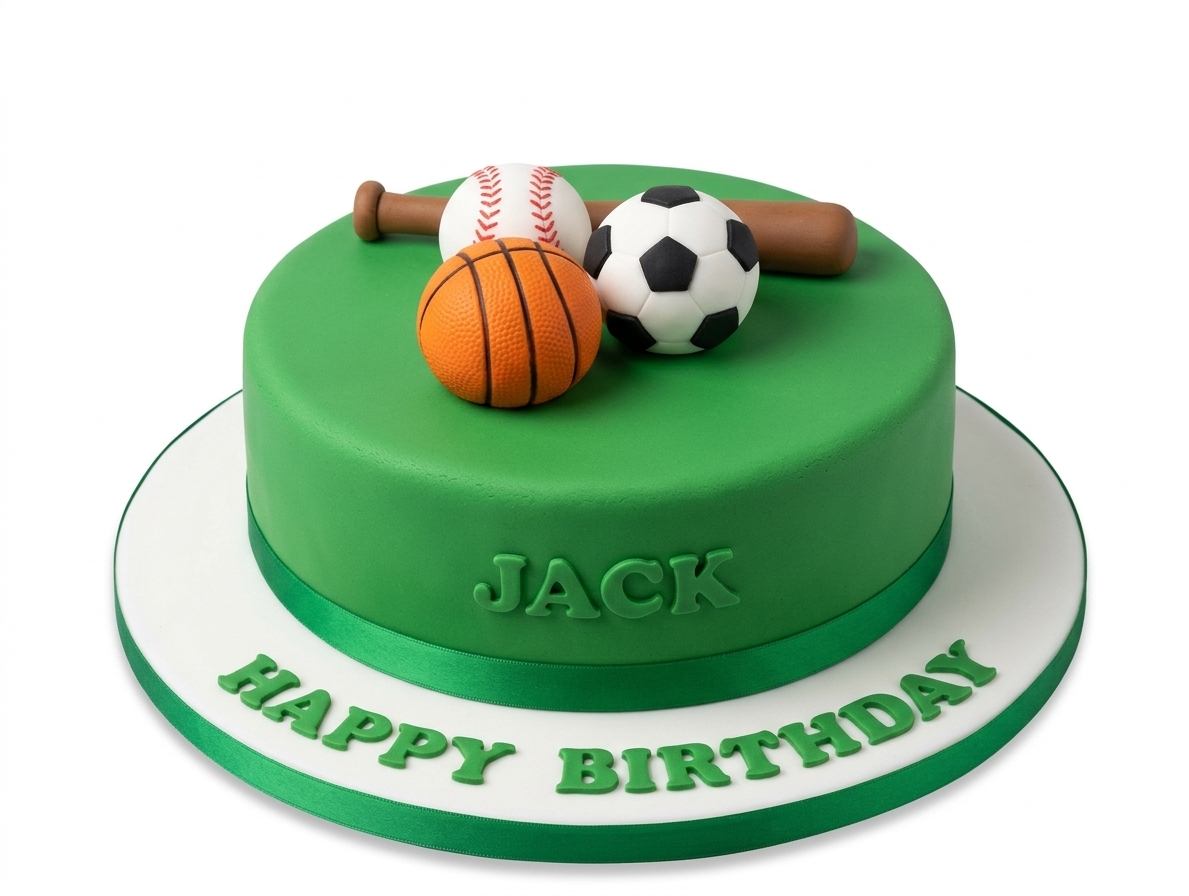 Sports Theme Birthday Cake with Personalised Name