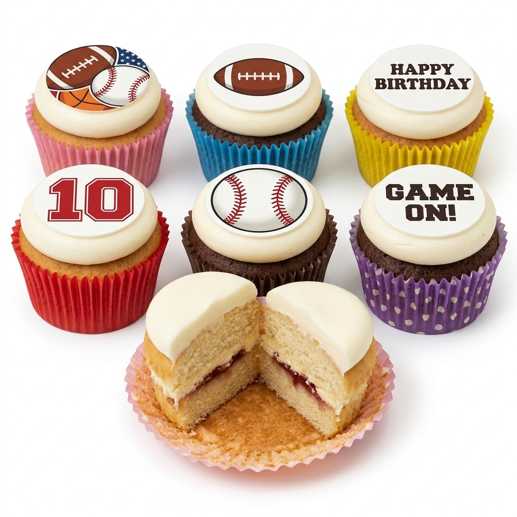 Sports Theme Birthday Cupcakes with Custom Age Topper