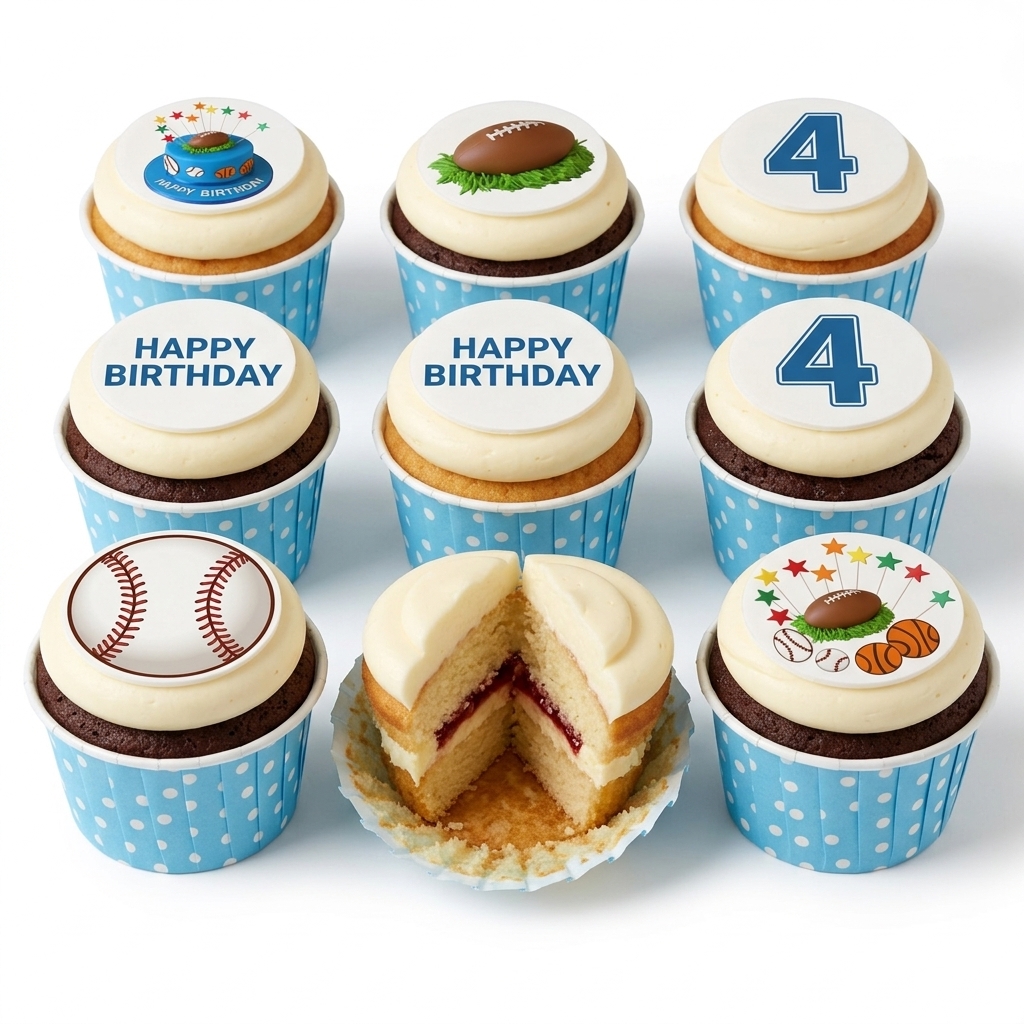 Sports Theme Birthday Cupcakes with Custom Age Topper