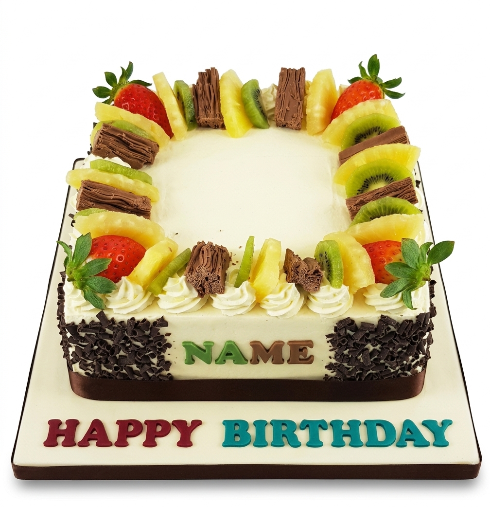 Fresh Fruit & Chocolate Birthday Cake