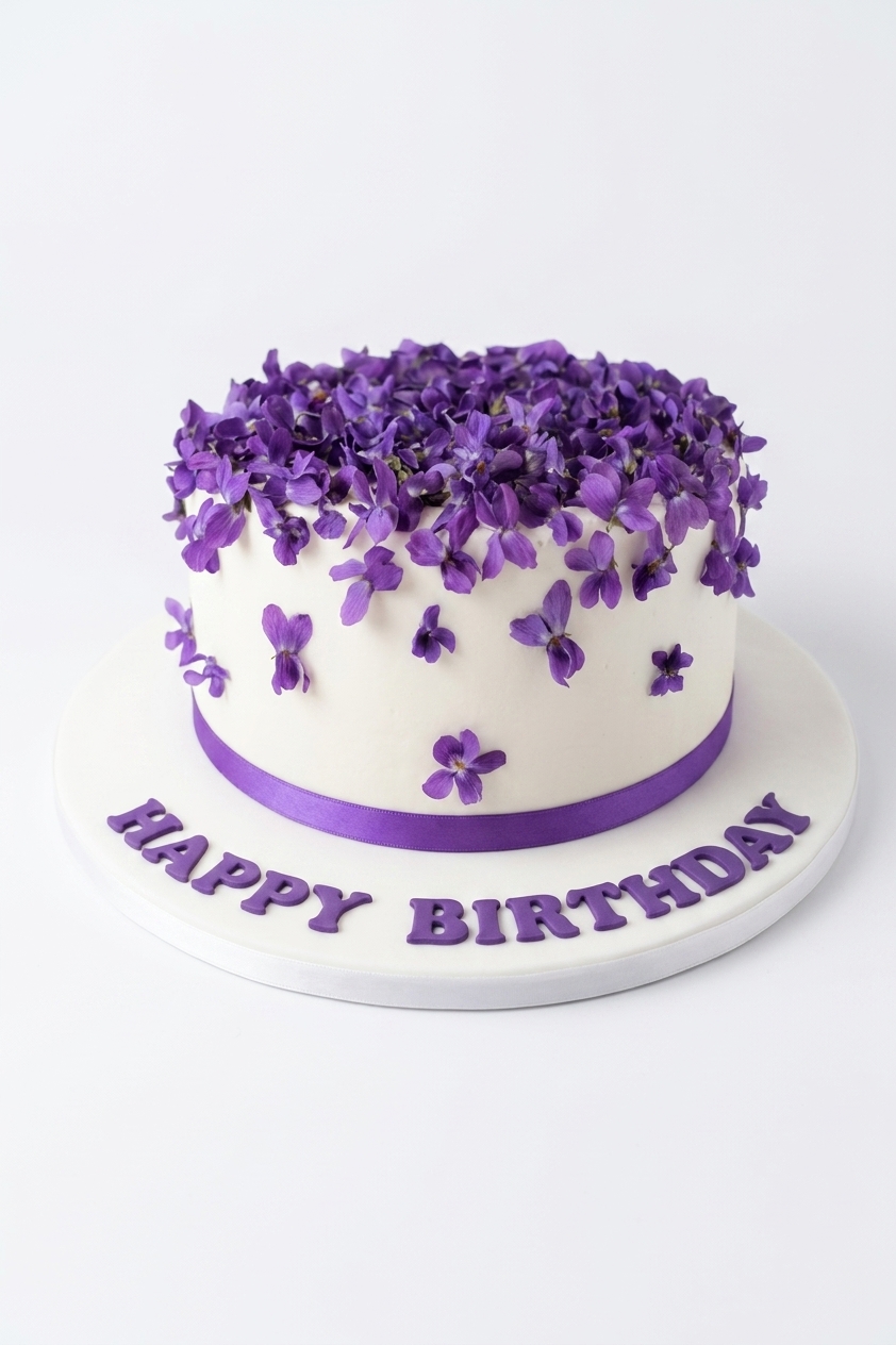 Purple Floral Birthday Cake for Her