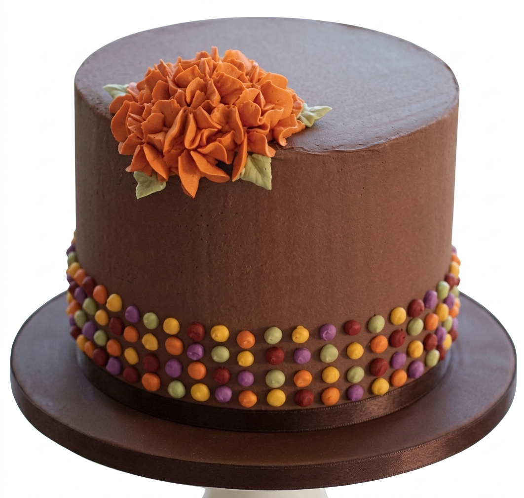Floral Chocolate Birthday Cake with Colourful Dots