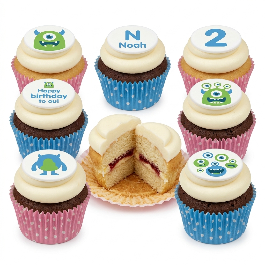 Monster Birthday Cupcakes for Kids with Custom Age & Name