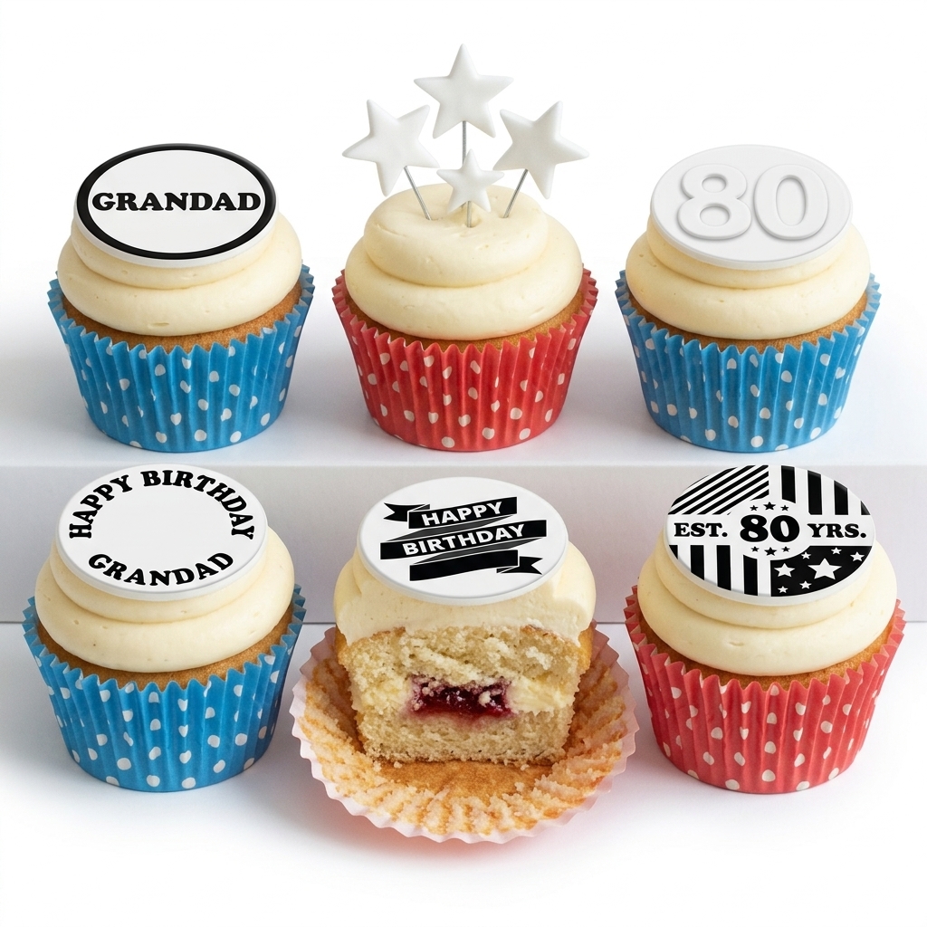 Classic Birthday Cupcakes for Men with Custom Toppers