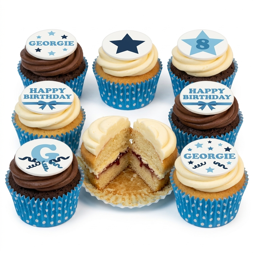 Boys Stars Birthday Cupcakes with Custom Age Toppers